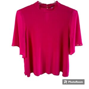 CeCe Pink Sheer Flutter Sleeve Top